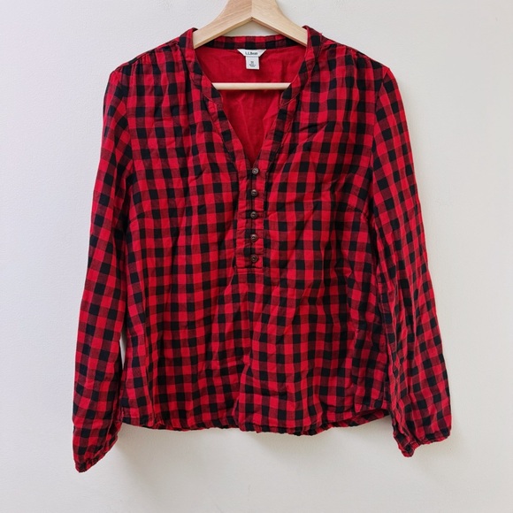 L.L. Bean Tops - L.L. Bean Plaid Half Button-Up Shirt